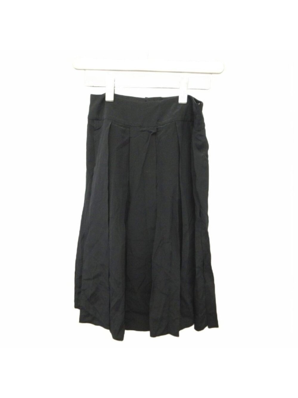 Chanel Pleats Skirt CC Logo Knee-Length Waist Ribbon Silk Black 36